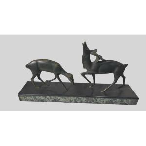 Moose And His Small Group Art Deco Bronze