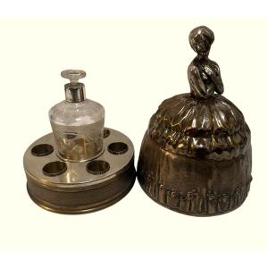 Art Deco Silver Metal Liquor Cellar Sculpture.
