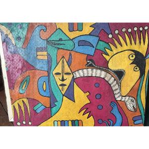 Oil On Canvas By The Congolese Painter François Thango 