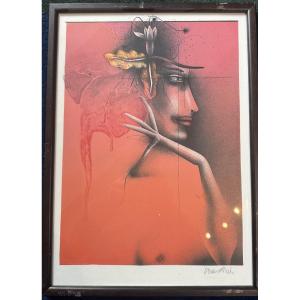 The Woman In Red Lithograph By Paul Wuderlich