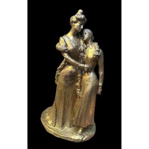 Mother And Daughter Gilded Bronze 