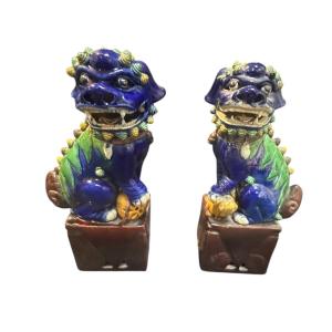 Pair Of Chinese Foo Dogs  Porcelain Qing