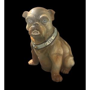 Bulldog Walking Stick Holder Or Wasmuël Earthenware Umbrella Stand Signed By F Thurner