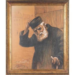 The  Rabbi By Fernand Thomson Charcoal  Judaica 