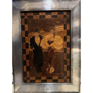 Art Deco Engraved Wooden Decorative Panel (the Bourgeoisie)