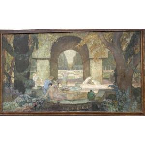 Young Girls Around The Fountain  Loÿs Prat Paris Exhibition 1925