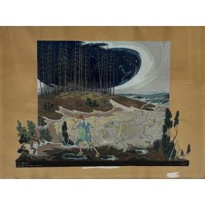Watercolor The Skeletonized Shepherd Dimitri Dolgoff Russian School