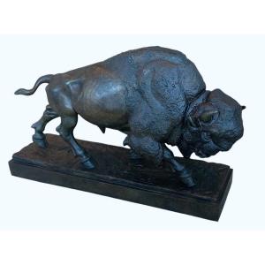 Bronze Bison En Marche Raymond De Meester Sculpture d'Atelier