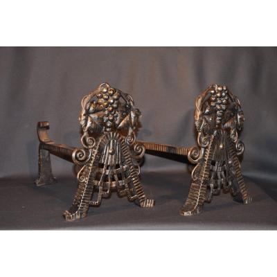 Pair Of Wrought Iron Andirons 1930