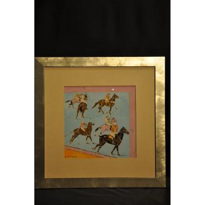 Polo Scene. Watercolor And Ink. Edgar Wiethase