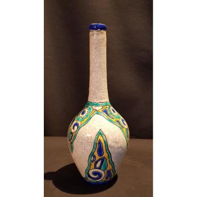 Soliflore Vase In Earthenware, Craquelé Enamels - Boch Keramis