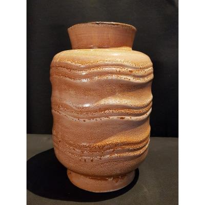 Cylindrical Earthenware Vase, Speckled Decor, Art Deco - Boch Keramis