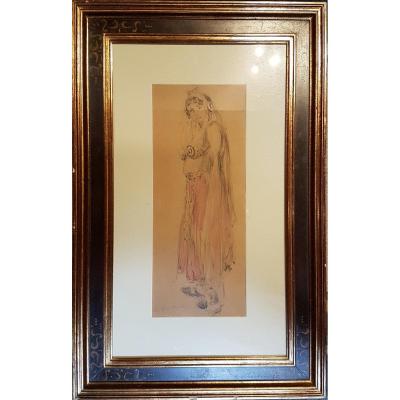 Oriental Woman, Pencil And Watercolor - Van Biesbroeck