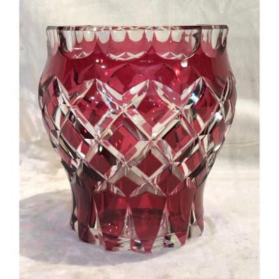 Crystal Vase - Val Saint Lambert - Red - Art-deco - 16 X 18cm