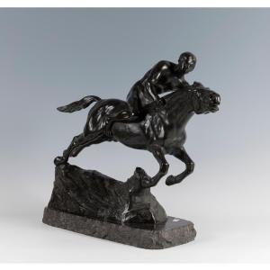 Sculpture - Splieth - Man On Horseback - Bronze - 1919 - 17 X 47 X 47cm