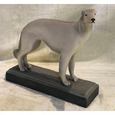 Craquelé crispée - Sujet Animalier - Lévrier - Année 30 - 13x42x37cm - Sainte Radegonde