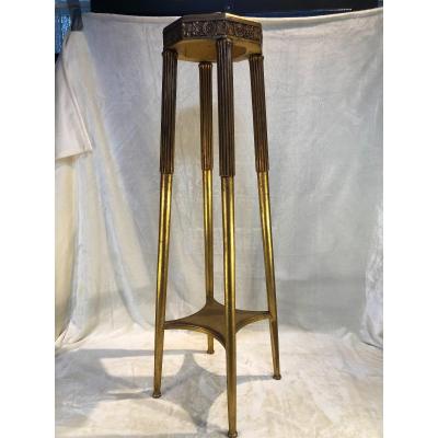 Art-deco Base - Carved Wood With Marble - Stylized Flowers - Gold Patine