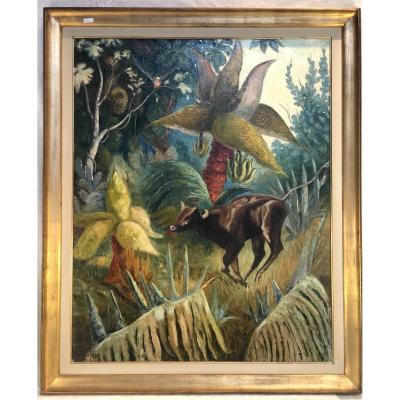 Painting - Gerard Laenen - La Foret Tropicale - 1940 - 80 X 100 Cm