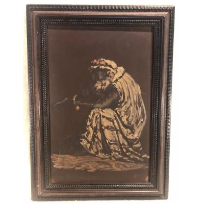 Oil Painting - Little Monkey - Artist: Dell'acqua Cesare Félix Georges (1821-1904)