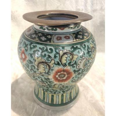 China Vase - Restored - Silver Mount - Khan-ghi Period - 17 X 21 Cm