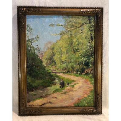Table Jef Dutillieu - Landscape - Oil On Canvas - Signed - Dim. 45 X 61cm