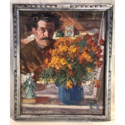 Oil On Canvas - Self-portrait In The Ice - Signed:  Paul Cirou 