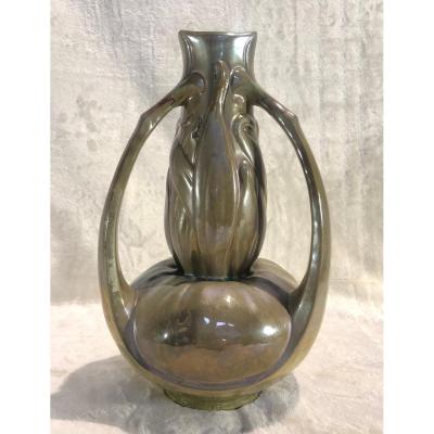 Rare Art-nouveau Stoneware Vase By Charles Catteau - 19 X 32cm - Circa 1904-1906