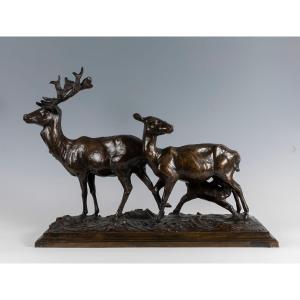 Bronze Sculpture, Animal Group. Signed And Dated: Edg. Joris 1911 Friend Of Bugatti In Antwerp