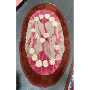 Art-deco Oval Rug - Belgian Origin, Kortrijk Region - Wool Material - Size 90x167cm