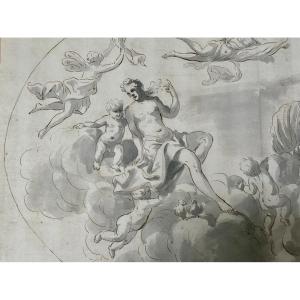 Venus And Her Chariot - 18th - Pen And Gouache - N.44 Bottom, Dim. 32 X 42.5cm