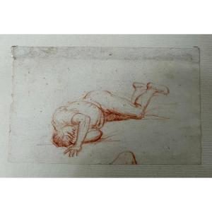 Man Lying On The Ground - Sanguine - Dim. 14.5 X 9cm
