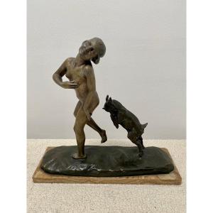 Woman And Ibex Sculpture