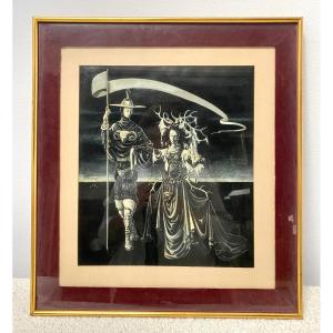 Surrealist Painting Princess De Chavchavadze Signé   Jean Nicolesco Dorobantzou 
