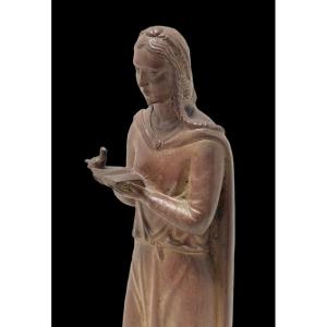 Bronze Young Girl With Book And The Bird