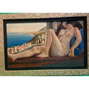 Lucien Hock Young Girl In Front Of Lake Lugano