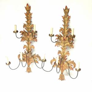 Large Pair Of Painted Sheet Metal Wall Lights, 20th Century, 1970s Italy