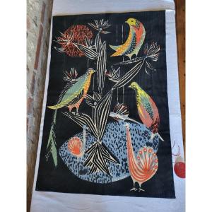 Marc Baumann Modernist Tapestry With Birds And Peacocks 74x108 Cm Number 54