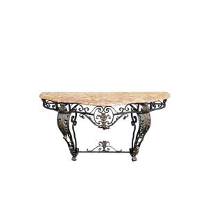 Louis XV Style Marble And Wrought Iron Console