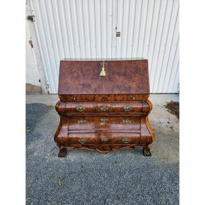 19th Century Dutch Bombé Mahogany And Marquetry Writing Commode 