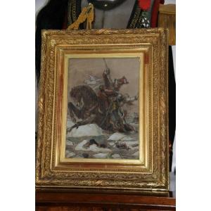 Gouache "lancier Rouge" Passage Of The Bérézina In 1812 By Jules Rigo 1889 19th