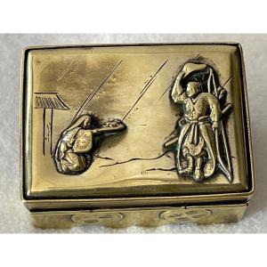 Incense Box "meiji" Period Japan In Brass And Bronze 19th Century