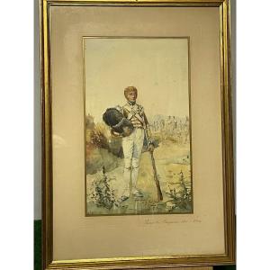 Ernest Fort (1868-1938) Gouache Empire English Grenadier Blockade Of Bayonne 1813/1814 19th