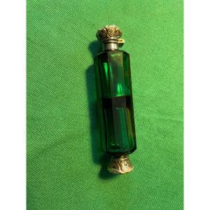 Double A "salts" Bottle Green Crystal Sterling Silver 19th  