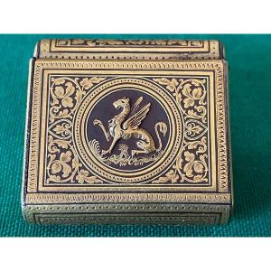 Small Pyrogenic Match Box In Art Nouveau Brass 19th Century 