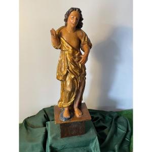 Torch Bearer In Polychrome Painted Wood 18th