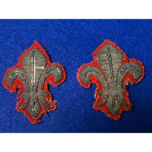 Two Fleur De Lys Officer Uniform Turnback Ornaments Restoration 19th Century