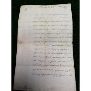 Letter Of Recommendation "piston" Addressed To Madame De Barabère, Mistress Of The King, 1734
