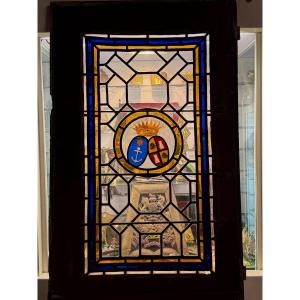 Complete Window With Its Stained-glass Window With The Count's Coat Of Arms From The 18th Century 