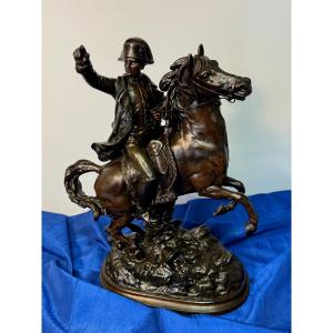 Napoleon Equestrian Statue By François Moreau 1832-1927 In Cast Steel With Bronze Patina 