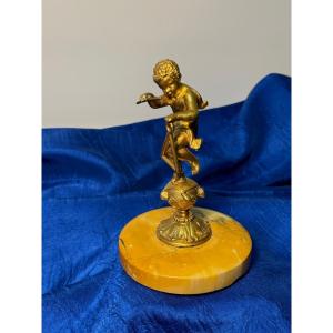 Cherub Playing The Triangle Gilt Bronze 20th Century 